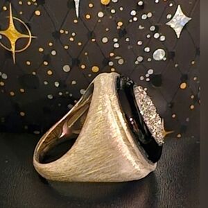 Elegant Black and Silver Drusy Quartz Statement Ring-Size 7